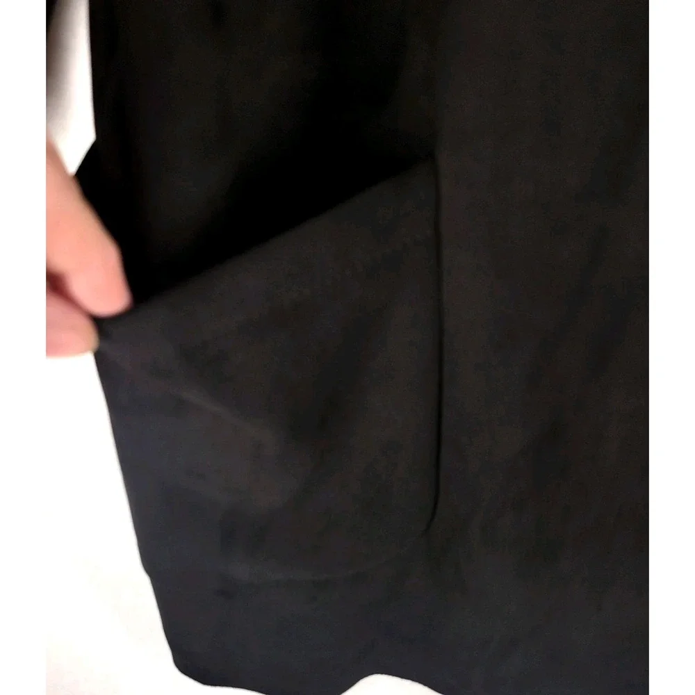 Joan Vass New York Faux Leather Jacket Size‎ L Black Open Casual Minimalist